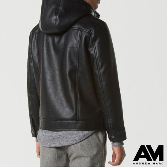 Andrew Marc **NWT**  Men's Jutland Faux Shearling-Lined Moto Jacket in Black - Picture 2 of 10